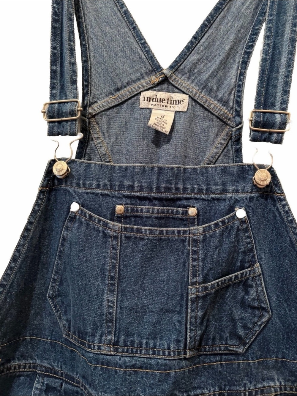 In Due Time Maternity Denim Short Overalls Size Medium Dark Blue - Picture 3 of 7